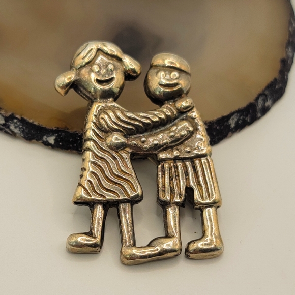 Sterling Silver 925 Brother and Sister Brooch - Picture 1 of 6